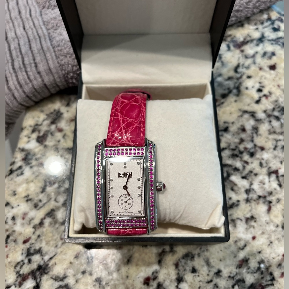 Effy Diamond Watch with Alligator Pink Band